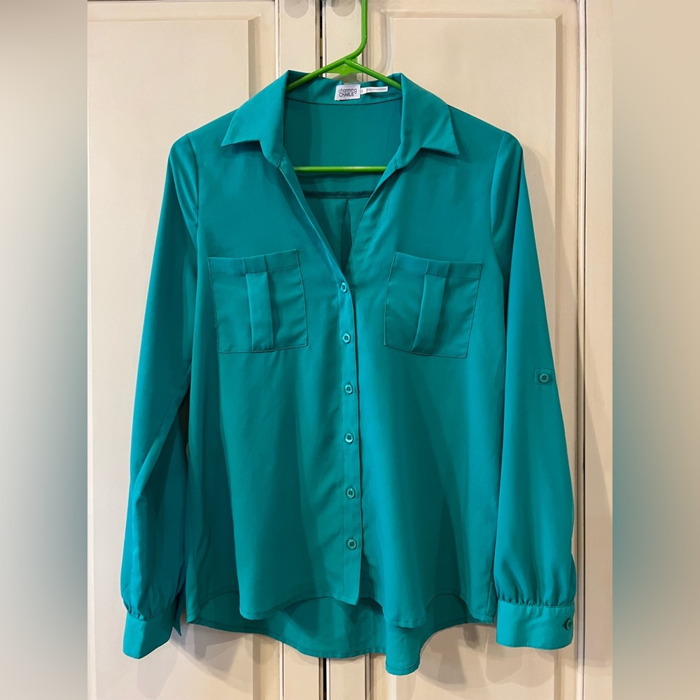 Charming Charlie Green Button Down Shirt, Size Small